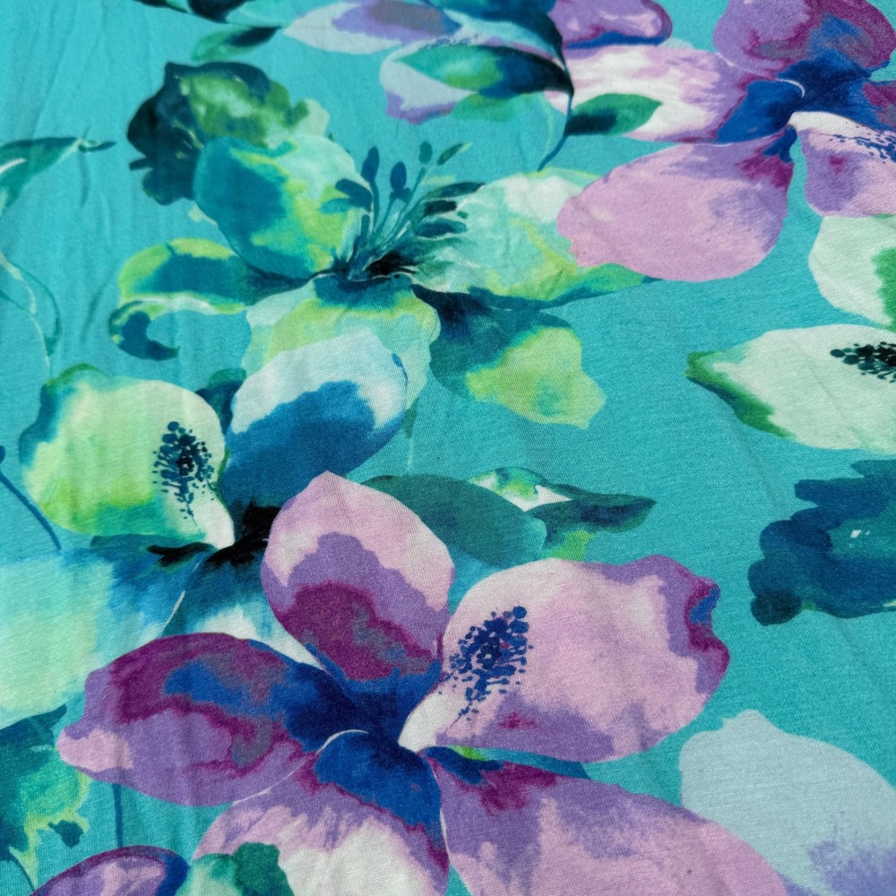 Soft Surroundings Womens 1X Aqua Floral Maxi Dress Ruched Short Sleeve Stretch - Picture 5 of 8
